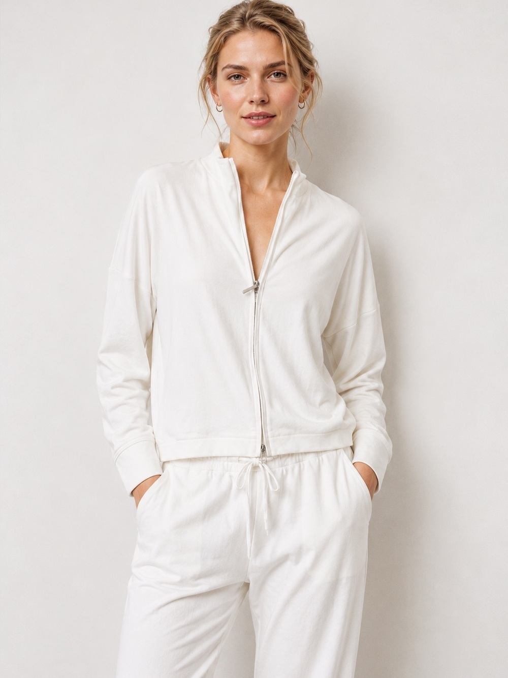 MaxMara Leisure White Jersey Zip Up Jacket